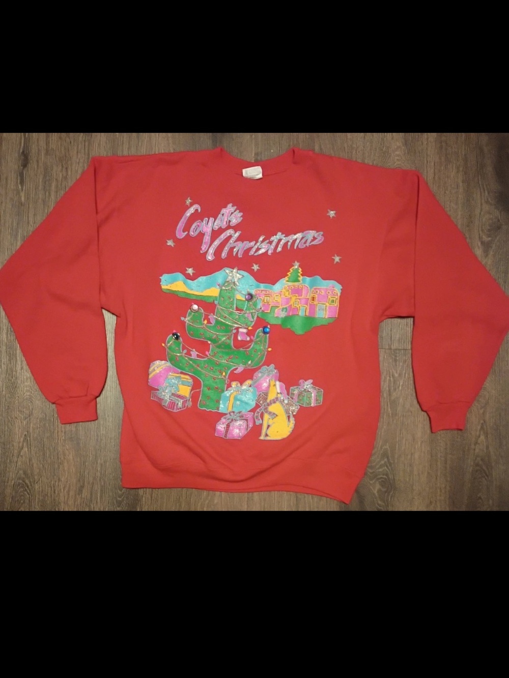 Vintage Christmas Sweater Coyote Christmas southwest Hanes Made In USA READ